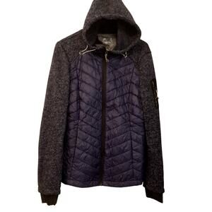 HFX Performance Feyer Mixed Media Puffer Jacket Zip Front Hood Size Large